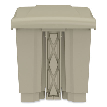 Plastic Step-On Receptacle, 8 gal, Metal, Tan