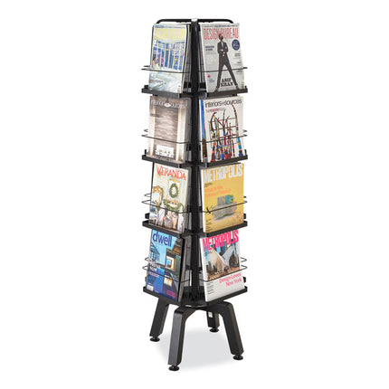Onyx Mesh Rotating Magazine Display, 16 Compartments, 18.27w x 18.27d x 58.55h, Black