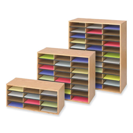 Wood/Corrugated Literature Organizer, 12 Compartments, 29 x 12 x 12, Medium Oak