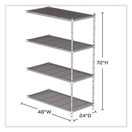 Industrial Add-On Unit, Four-Shelf, 48w x 24d x 72h, Steel, Metallic Gray