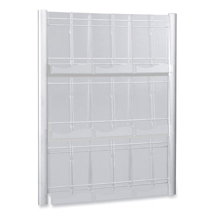 Luxe Magazine Rack, 9 Compartments, 31.75w x 5d x 41h, Clear/Silver