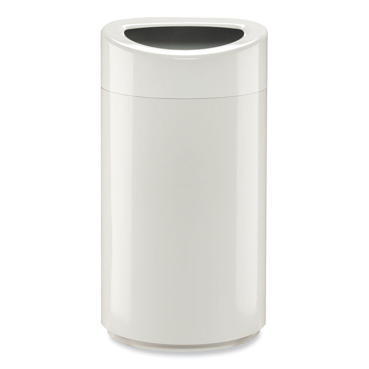 Open Top Oval Waste Receptacle, 14 gal, Steel, White