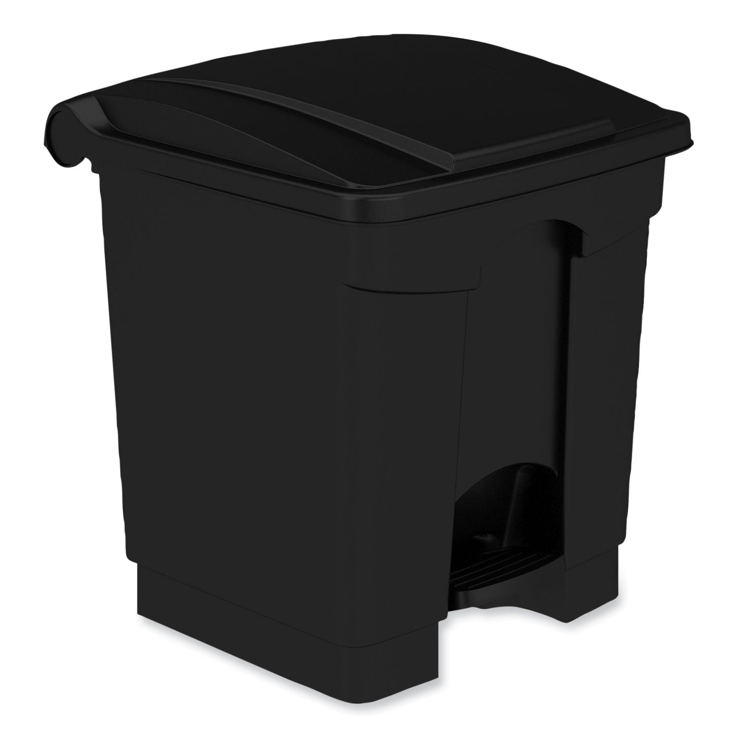 Plastic Step-On Receptacle, 8 gal, Metal, Black