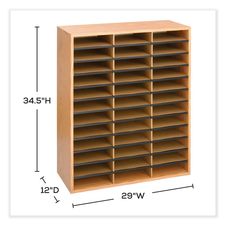 Wood/Corrugated Literature Organizer, 36 Compartments, 29 x 12 x 34.5, Medium Oak