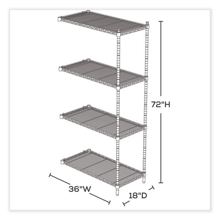 Industrial Add-On Unit, Four-Shelf, 36w x 18d x 72h, Steel, Black