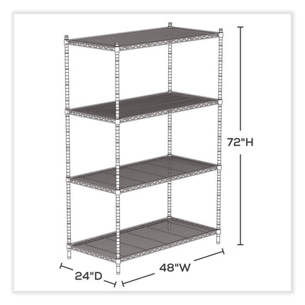 Industrial Wire Shelving, Four-Shelf, 48w x 24d x 72h, Metallic Gray