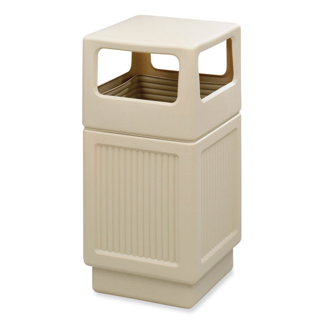 Canmeleon Recessed Panel Receptacles, Side-Open, 38 gal, Polyethylene, Tan