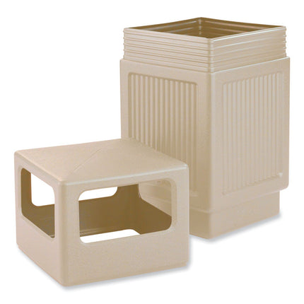 Canmeleon Recessed Panel Receptacles, Side-Open, 38 gal, Polyethylene, Tan