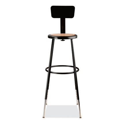 6200 Series 32"-39" Height Adjustable Heavy Duty Stool With Backrest, Supports Up to 500 lb, Brown Seat, Black Base