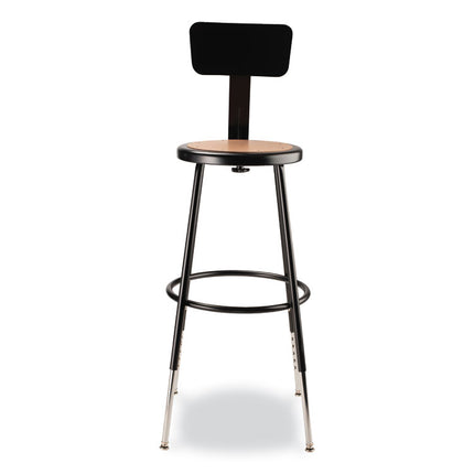 6200 Series 25" to 33" Height Adjustable Heavy Duty Stool with Backrest, Supports Up to 500 lb, Brown Seat, Black Base