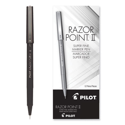Razor Point Fine Line Porous Point Pen, Stick, Extra-Fine 0.3 Mm, Black Ink, Black Barrel, Dozen
