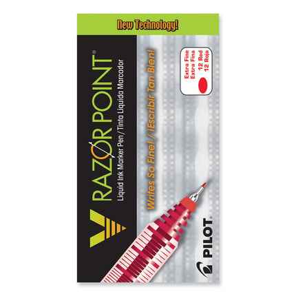 V Razor Point Liquid Ink Porous Point Pen, Stick, Extra-Fine 0.5 mm, Red Ink, Gray/Translucent Red Barrel, Dozen