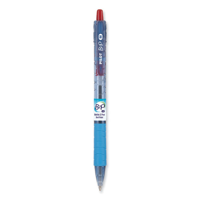B2p Bottle-2-Pen Recycled Ballpoint Pen, Retractable, Medium 1 Mm, Red Ink, Translucent Blue Barrel, Dozen