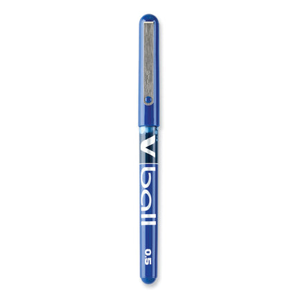 VBall Liquid Ink Rollerball Pen, Stick, Extra-Fine 0.5 mm, Blue Ink, Blue/Clear Barrel, Dozen