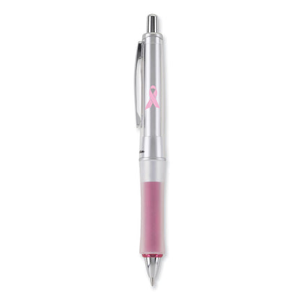 Dr. Grip Center of Gravity Breast Cancer Awareness Ballpoint Pen, Retractable, Medium 1 mm, Black Ink, Silver/Pink Barrel