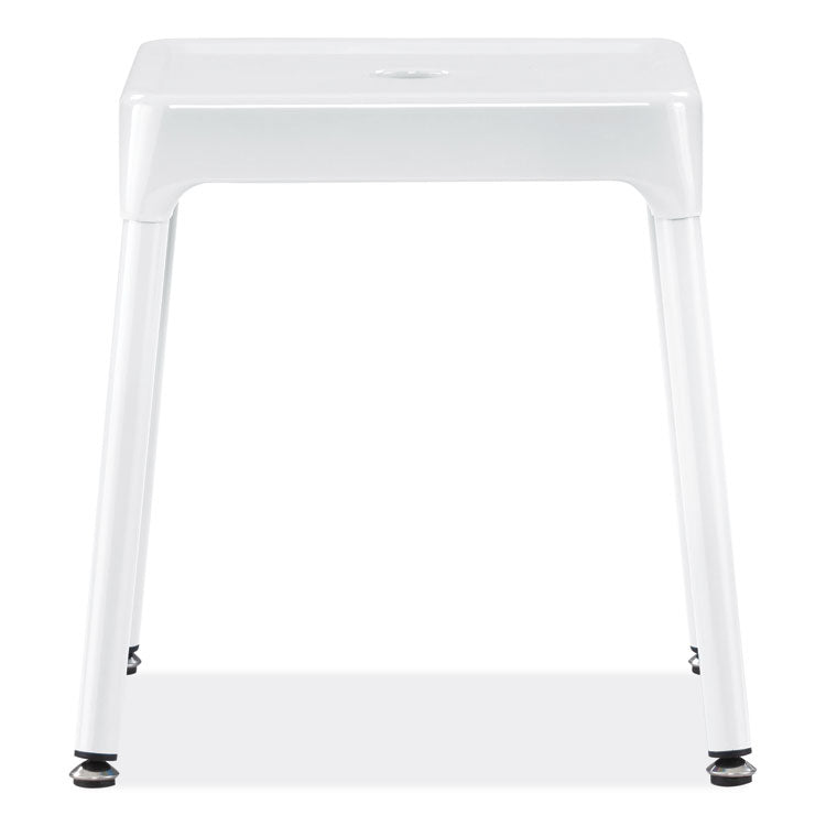 Steel Guest Stool, Backless, Supports Up to 275 lb, 15" to 15.5" Seat Height, White Seat, White Base