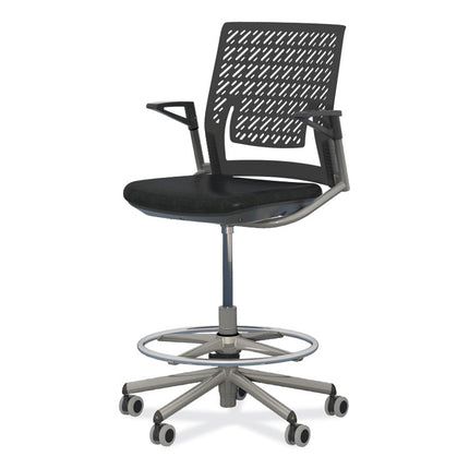 Thesis Flex Back Stool with Arms, Supports Up to 250 lb, 21.5" to 29.5" Seat Height, Black Seat, Silver Base