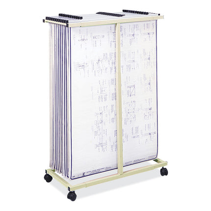 Mobile Vertical File, 12 Hanging Clamps, 39.25w x 16d x 52h, Tan