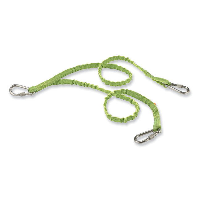 Squids 3311 Twin-Leg Tool Lanyard with Three Carabiners, 15lb Max Working Capacity, 35" to 42" Long, Lime