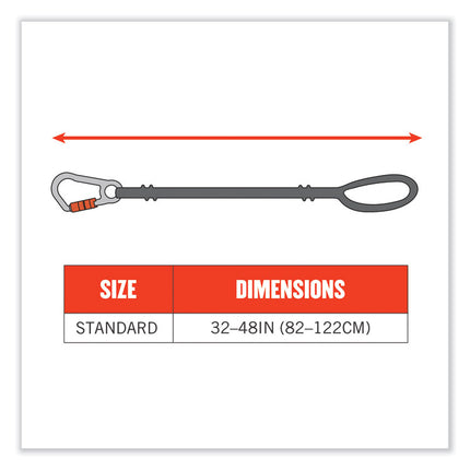 Squids 3105 Tool Lanyard with Aluminum Carabiner + Cinch-Loop, 15 lb Max Working Capacity, 32" to 48" Long, Black, 10/Pack