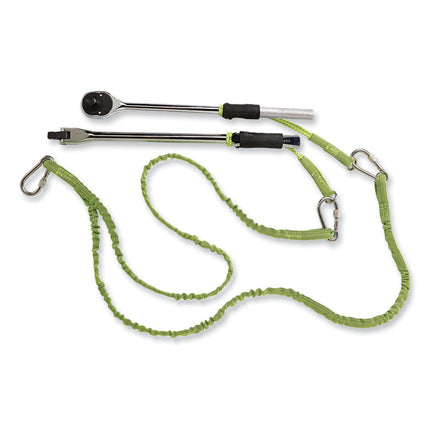 Squids 3311 Twin-Leg Tool Lanyard with Three Carabiners, 15lb Max Working Capacity, 35" to 42" Long, Lime