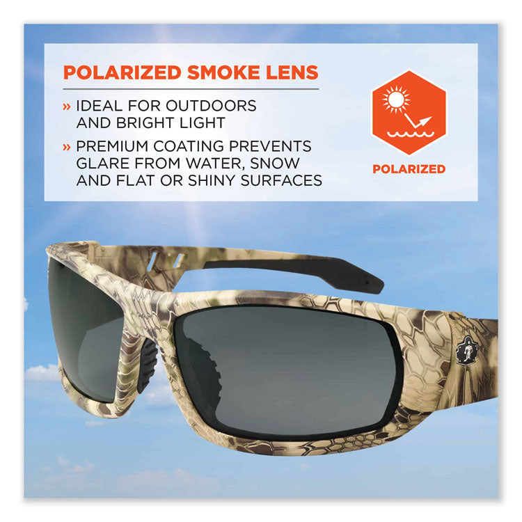 Skullerz Odin Safety Glasses, Kryptek Highlander Nylon Impact Frame, Polarized Smoke Lens