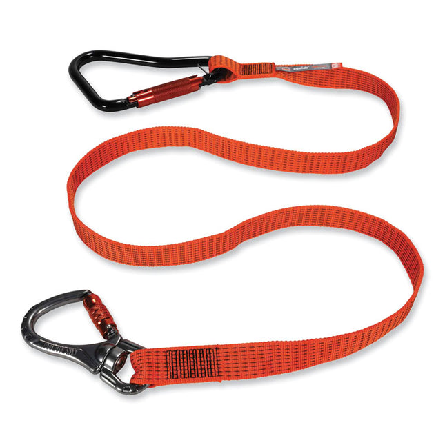 Squids 3149 Tool Lanyard with XL + Swivel Carabiners, 80 lb Max Work Capacity, 76" Long, Orange/Black