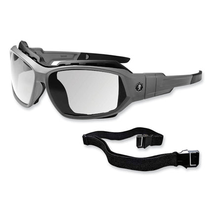 Skullerz Loki Safety Glasses/Goggles, Matte Gray Nylon Impact Frame, Anti-Fog Clear Polycarb Lens