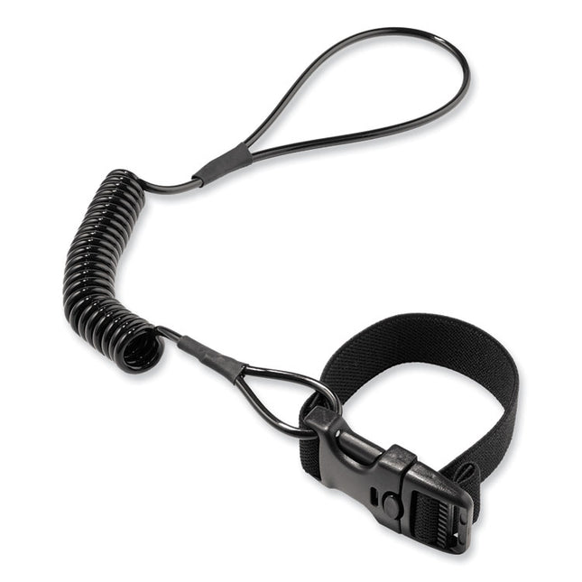 Squids 3157 Coiled Lanyard with Buckle, 2 lb Max Working Capacity, 12" to 48" Long, Black