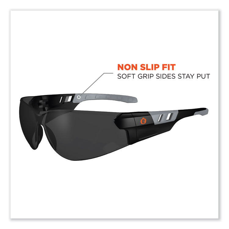Skullerz Saga Frameless Safety Glasses, Matte Black Nylon Impact Frame, Smoke Polycarbonate Lens