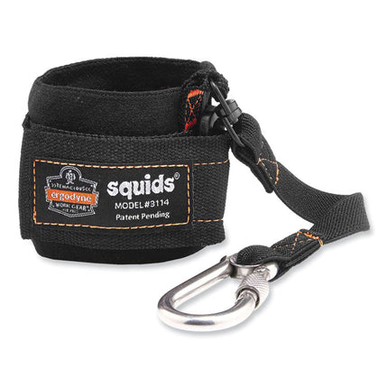 Squids 3114 Pull-On Wrist Lanyard with Stainless Steel Carabiner, 3lb Max Working Capacity, 7.5" Long, Black