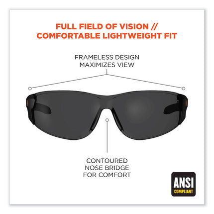 Skullerz Saga Frameless Safety Glasses, Black Nylon Impact Frame, Anti-Fog Smoke Polycarbonate Lens
