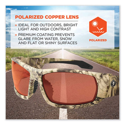 Skullerz Odin Safety Glasses, Kryptek Highlander Nylon Impact Frame, Polrizd Copper Polycarbonate Lens