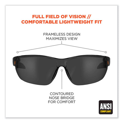 Skullerz Vali Frameless Safety Glasses, Black Nylon Impact Frame, Anti-Fog Smoke, Polycarbonate Lens