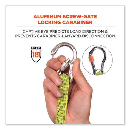 Squids 3100 Lanyard with Aluminum Carabiner + Cinch-Loop, 10 lb Max Working Capacity, 42" to 54" Long, Lime