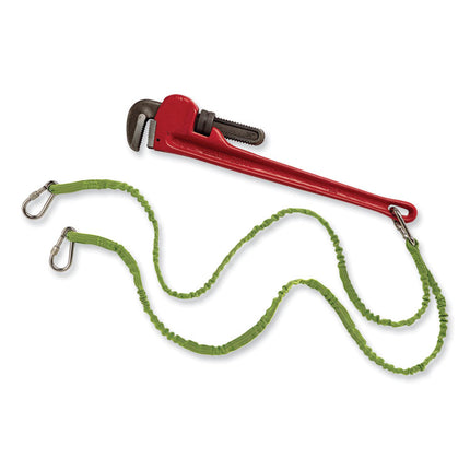 Squids 3311 Twin-Leg Tool Lanyard with Three Carabiners, 15lb Max Working Capacity, 35" to 42" Long, Lime