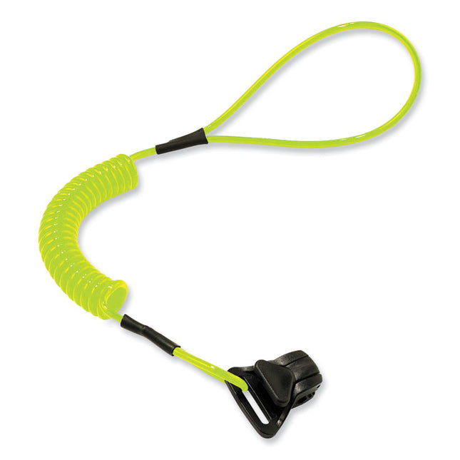 Squids 3158 Coiled Lanyard with Clamp, 2 lb Max Working Capacity, 12" to 48" Long, Lime