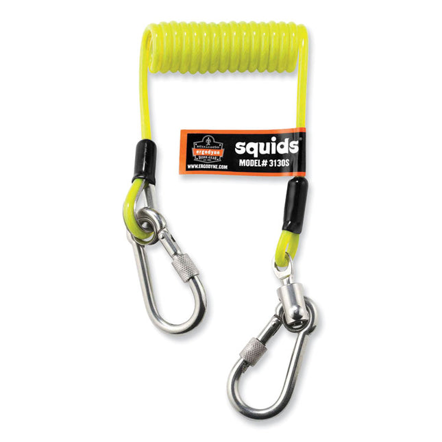 Squids 3130S Coiled Cable Lanyard with Carabiners, 2 lb Max Working Capacity, 6.5" to 48" Long, Lime