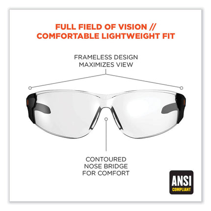 Skullerz Saga Frameless Safety Glasses, Black Nylon Impact Frame, Anti-Fog Clear Polycarbonate Lens