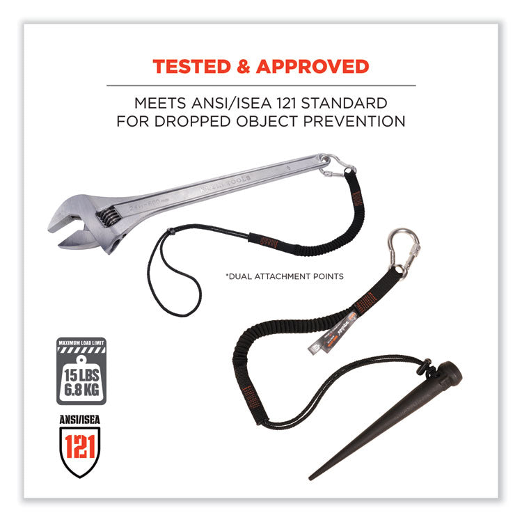 Squids 3105 Tool Lanyard with Aluminum Carabiner + Cinch-Loop, 15 lb Max Working Capacity, 32" to 48" Long, Black