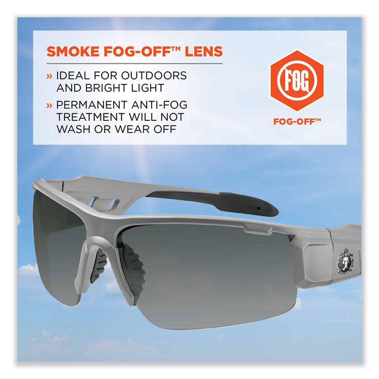 Skullerz Dagr Safety Glasses, Matte Gray Nylon Impact Frame, Anti-Fog Smoke Polycarbonate Lens