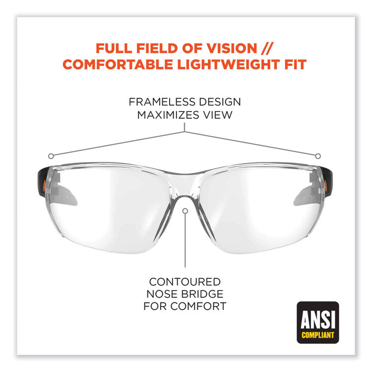 Skullerz Vali Frameless Safety Glasses, Black Nylon Impact Frame, Anti-Fog Clear Polycarbonate Lens