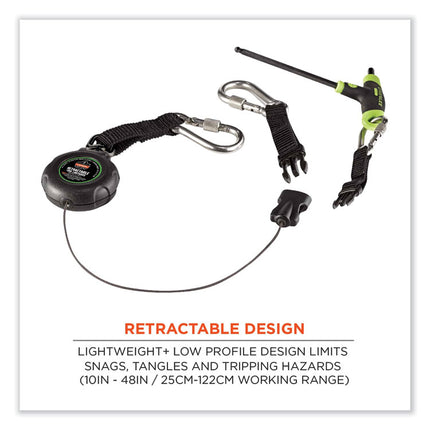Squids 3000 Retractable Tool Lanyard with Carabiner Anchor, 1 lb Working Capacity, 48" Long, Black