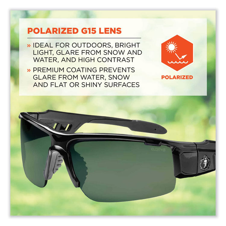 Skullerz Dagr Safety Glasses, Black Nylon Impact Frame, Polarized G15 Polycarbonate Lens