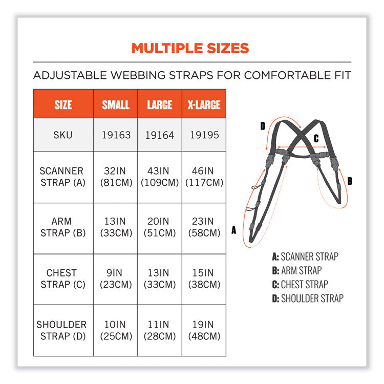Squids 3132 Barcode Scanner Lanyard Harness, Large: 20" Arm Strap, 43" Long Lanyard Strap, Black