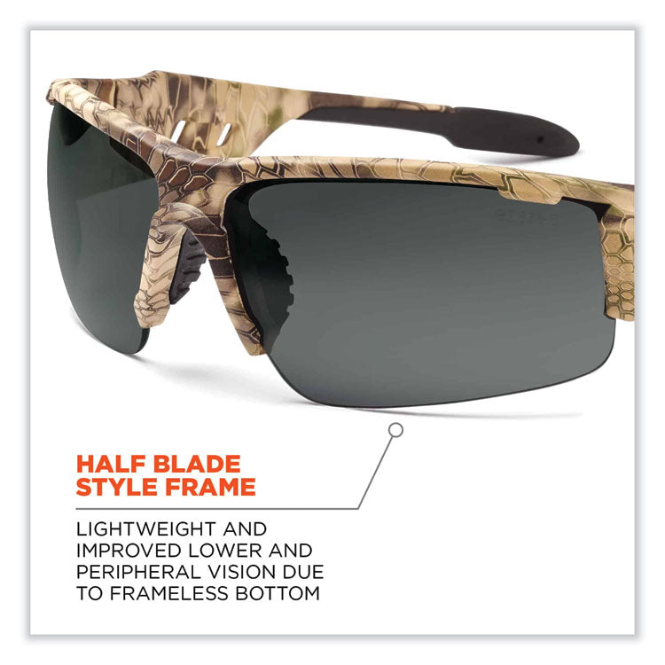 Skullerz Dagr Safety Glasses, Kryptek Highlander Nylon Impact Frame, Anti-Fog Smoke Polycarbonate Lens