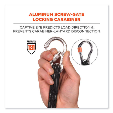 Squids 3100 Lanyard with Aluminum Carabiner + Cinch-Loop, 10 lb Max Working Capacity, 42" to 54" Long, Black