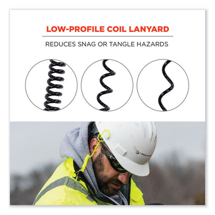 Squids 3157 Coiled Lanyard with Buckle, 2 lb Max Working Capacity, 12" to 48" Long, Black