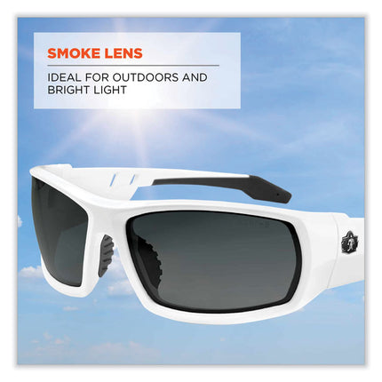 Skullerz Odin Safety Glasses, White Nylon Impact Frame, Smoke Polycarbonate Lens