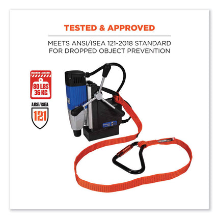 Squids 3148 Tool Lanyard with XL Carabiner + Threaded Loop, 80 lb Max Working Capacity, 76" Long, Orange/Black